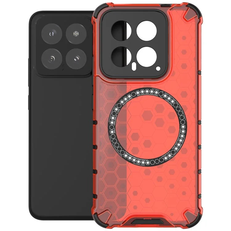For Xiaomi 14 Case Compatible with MagSafe Translucent Honeycomb TPU+PC Phone Cover