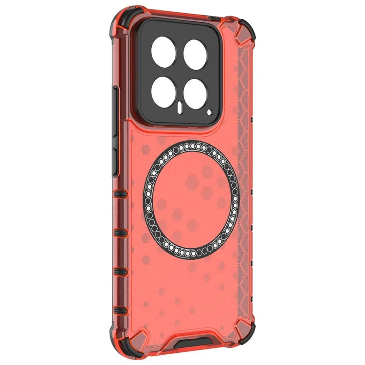 For Xiaomi 14 Case Compatible with MagSafe Translucent Honeycomb TPU+PC Phone Cover
