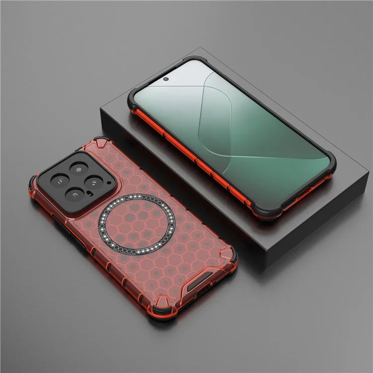 For Xiaomi 14 Case Compatible with MagSafe Translucent Honeycomb TPU+PC Phone Cover