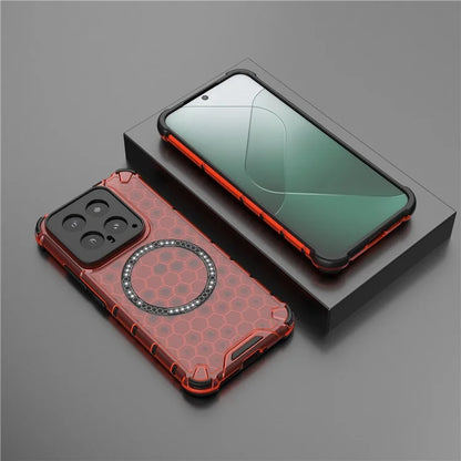 For Xiaomi 14 Case Compatible with MagSafe Translucent Honeycomb TPU+PC Phone Cover