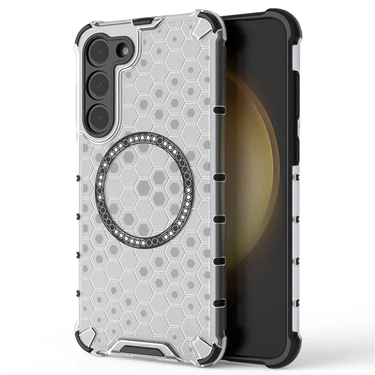 For Samsung Galaxy S23 Cell Phone Case Honeycomb TPU+PC Phone Cover Compatible with MagSafe