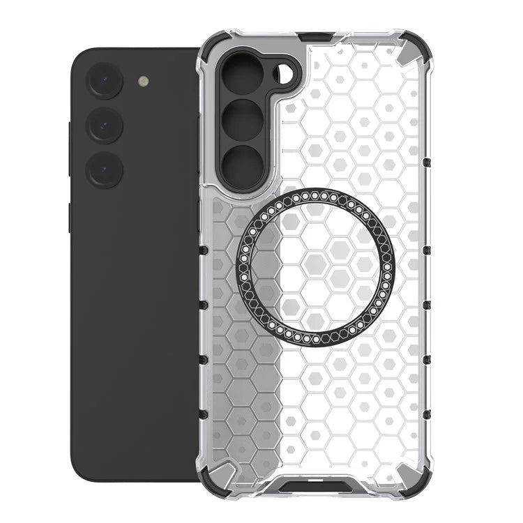For Samsung Galaxy S23 Cell Phone Case Honeycomb TPU+PC Phone Cover Compatible with MagSafe