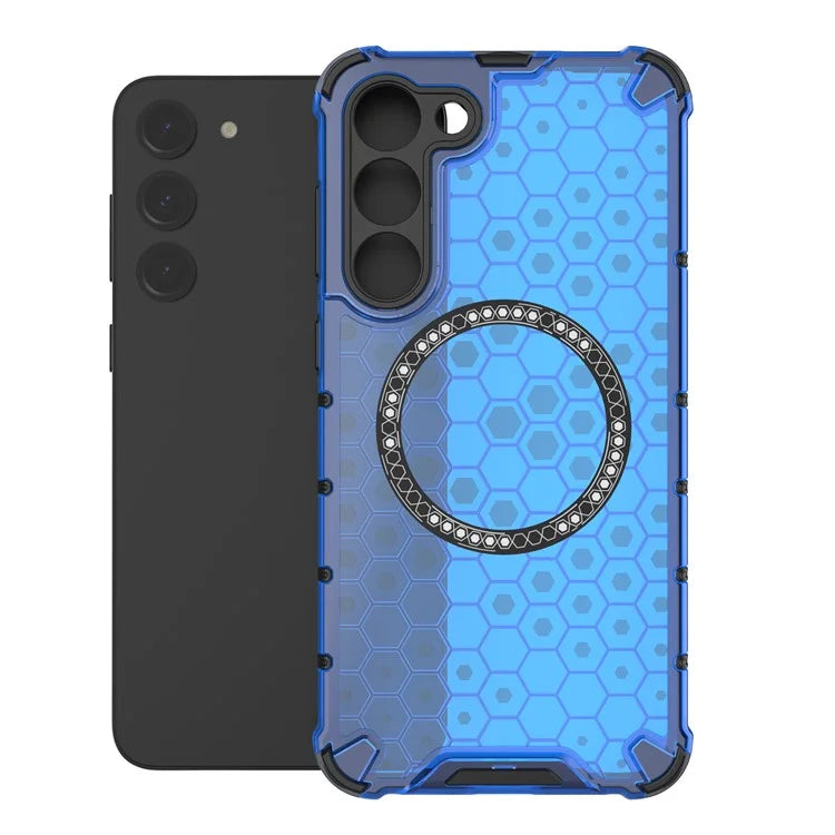 For Samsung Galaxy S23 Cell Phone Case Honeycomb TPU+PC Phone Cover Compatible with MagSafe