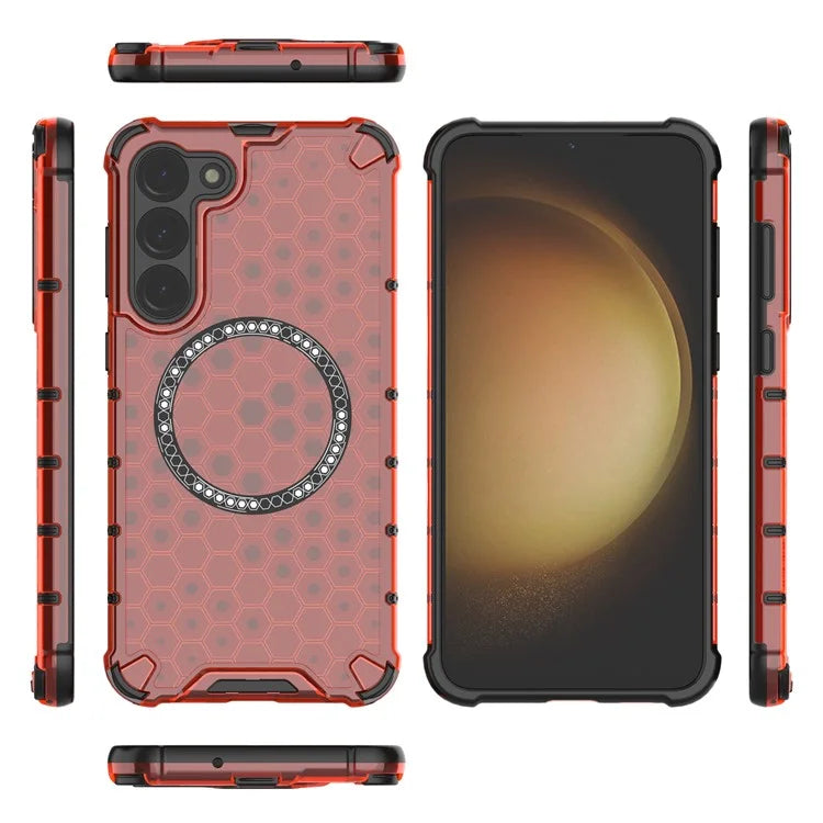For Samsung Galaxy S23 Cell Phone Case Honeycomb TPU+PC Phone Cover Compatible with MagSafe