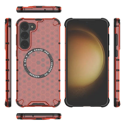 For Samsung Galaxy S23 Cell Phone Case Honeycomb TPU+PC Phone Cover Compatible with MagSafe