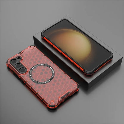 For Samsung Galaxy S23 Cell Phone Case Honeycomb TPU+PC Phone Cover Compatible with MagSafe