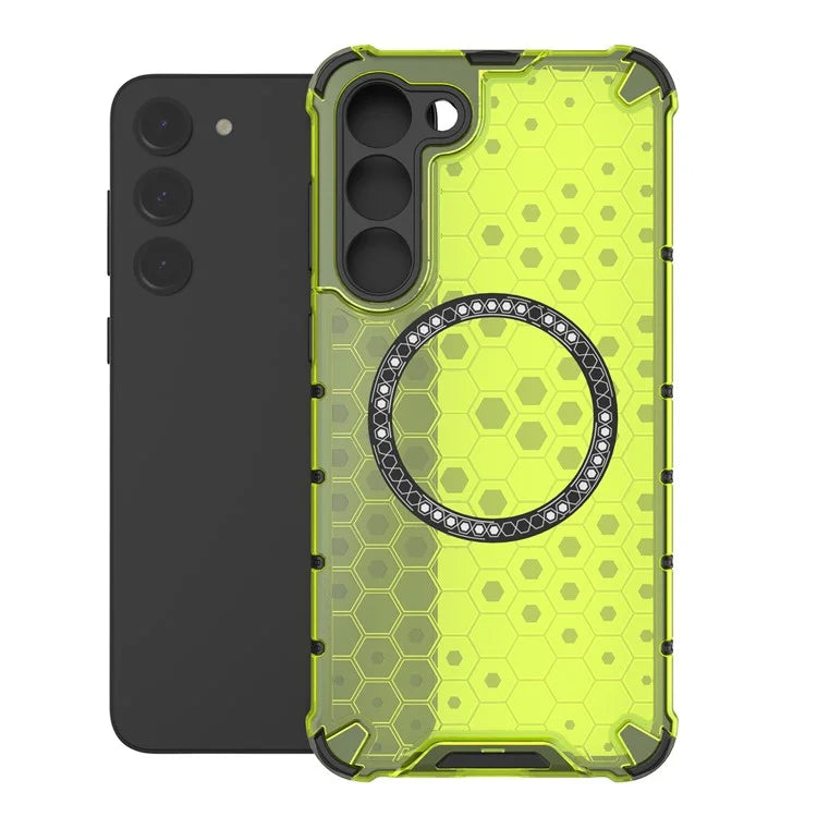 For Samsung Galaxy S23 Cell Phone Case Honeycomb TPU+PC Phone Cover Compatible with MagSafe