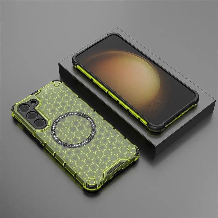 For Samsung Galaxy S23 Cell Phone Case Honeycomb TPU+PC Phone Cover Compatible with MagSafe