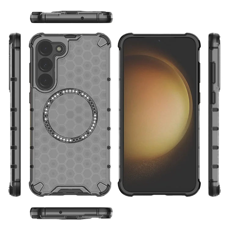For Samsung Galaxy S23 Cell Phone Case Honeycomb TPU+PC Phone Cover Compatible with MagSafe