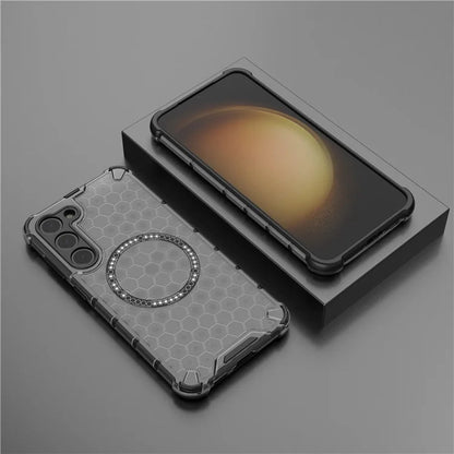 For Samsung Galaxy S23 Cell Phone Case Honeycomb TPU+PC Phone Cover Compatible with MagSafe