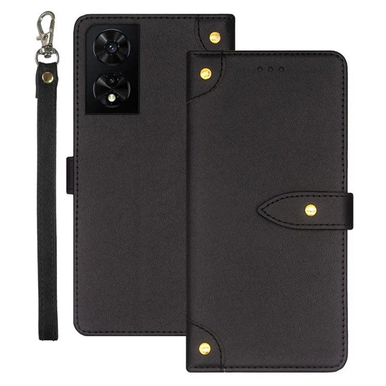 IDEWEI For TCL 505 Case PU Leather Card Holder Phone Cover Golden Buttons Decor