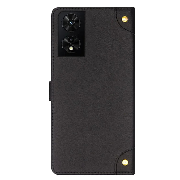IDEWEI For TCL 505 Case PU Leather Card Holder Phone Cover Golden Buttons Decor