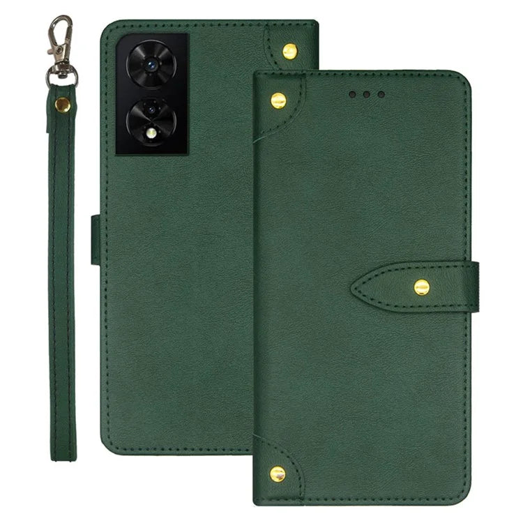IDEWEI For TCL 505 Case PU Leather Card Holder Phone Cover Golden Buttons Decor