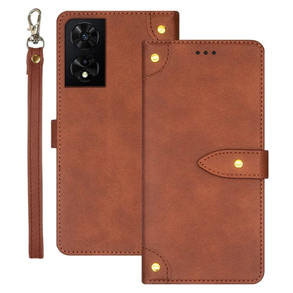 IDEWEI For TCL 505 Case PU Leather Card Holder Phone Cover Golden Buttons Decor