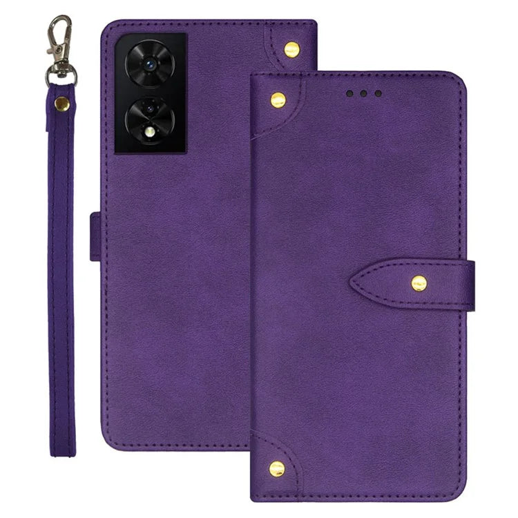 IDEWEI For TCL 505 Case PU Leather Card Holder Phone Cover Golden Buttons Decor