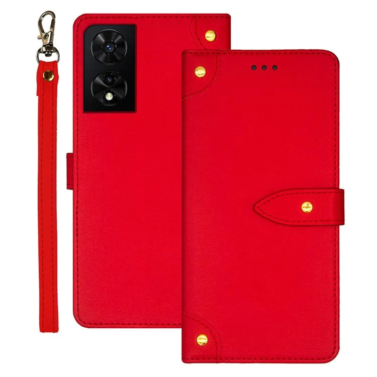 IDEWEI For TCL 505 Case PU Leather Card Holder Phone Cover Golden Buttons Decor