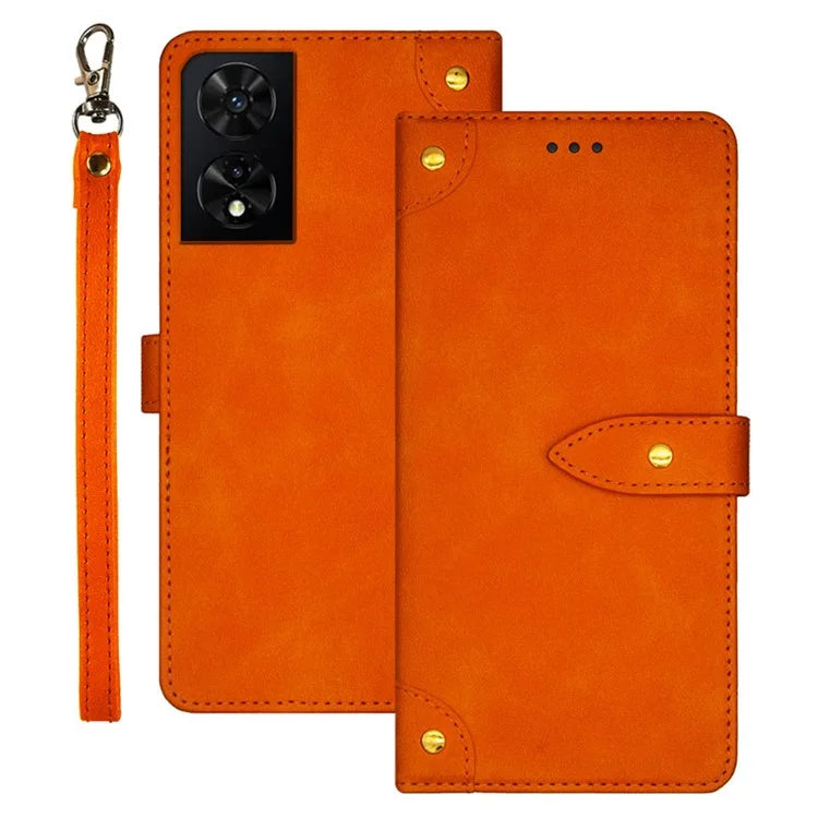 IDEWEI For TCL 505 Case PU Leather Card Holder Phone Cover Golden Buttons Decor