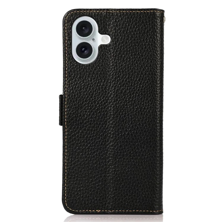 KHAZNEH For iPhone 16 Plus Wallet Case RFID Blocking Genuine Cow Leather Phone Cover