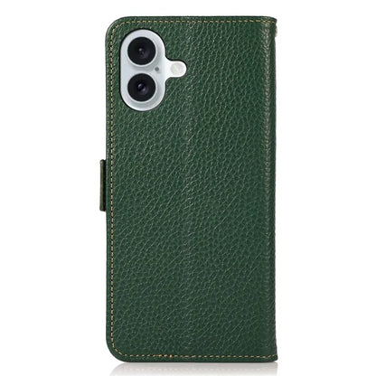 KHAZNEH For iPhone 16 Plus Wallet Case RFID Blocking Genuine Cow Leather Phone Cover