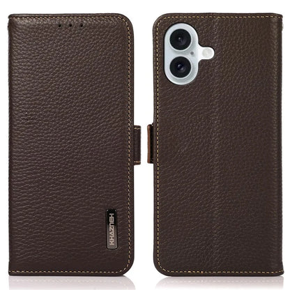 KHAZNEH For iPhone 16 Plus Wallet Case RFID Blocking Genuine Cow Leather Phone Cover