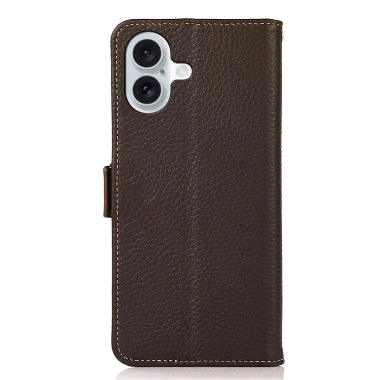 KHAZNEH For iPhone 16 Plus Wallet Case RFID Blocking Genuine Cow Leather Phone Cover