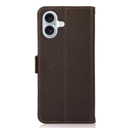 KHAZNEH For iPhone 16 Plus Wallet Case RFID Blocking Genuine Cow Leather Phone Cover