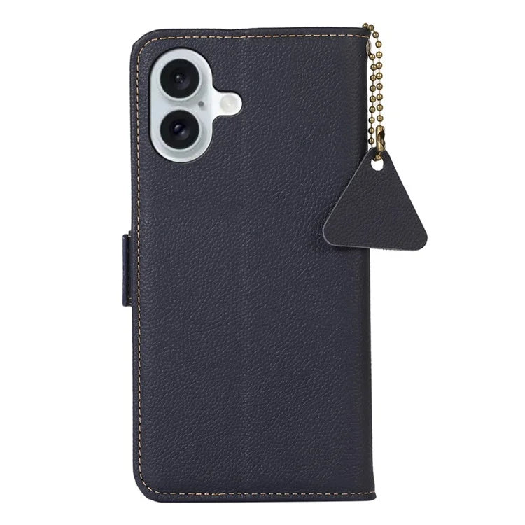 TJ For iPhone 16 Plus Case Genuine Cow Leather RFID Blocking Wallet Phone Cover