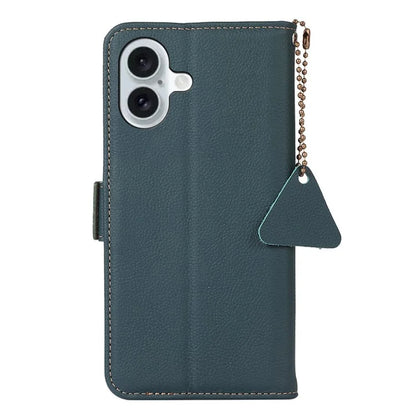 TJ For iPhone 16 Plus Case Genuine Cow Leather RFID Blocking Wallet Phone Cover