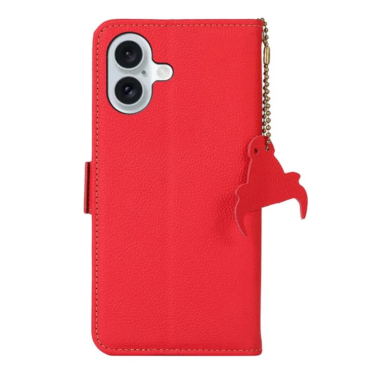 TJ For iPhone 16 Plus Case Genuine Cow Leather RFID Blocking Wallet Phone Cover
