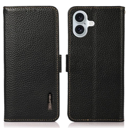 KHAZNEH For iPhone 16 Case Genuine Cow Leather Phone Cover RFID Blocking Wallet