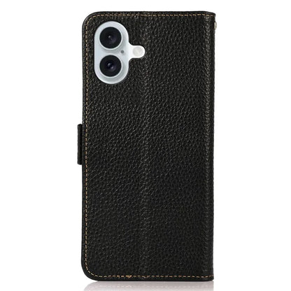 KHAZNEH For iPhone 16 Case Genuine Cow Leather Phone Cover RFID Blocking Wallet