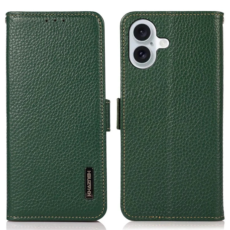 KHAZNEH For iPhone 16 Case Genuine Cow Leather Phone Cover RFID Blocking Wallet