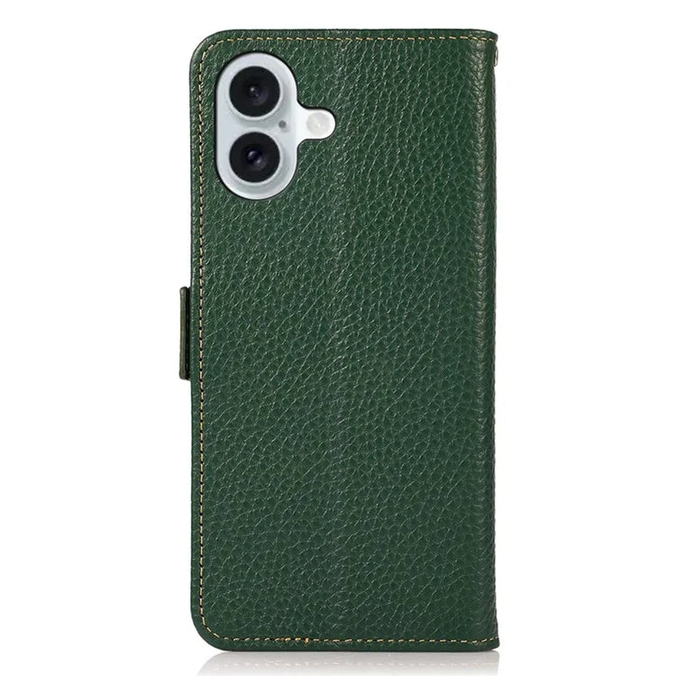 KHAZNEH For iPhone 16 Case Genuine Cow Leather Phone Cover RFID Blocking Wallet