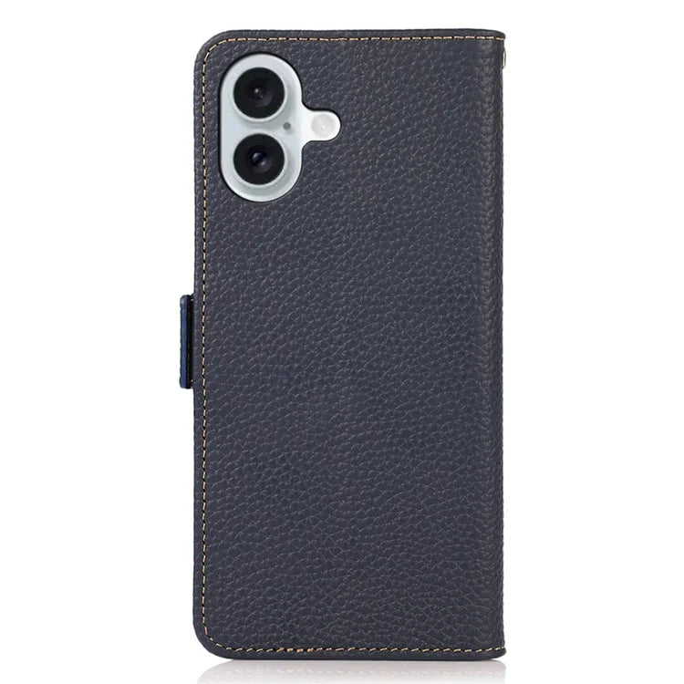 KHAZNEH For iPhone 16 Case Genuine Cow Leather Phone Cover RFID Blocking Wallet