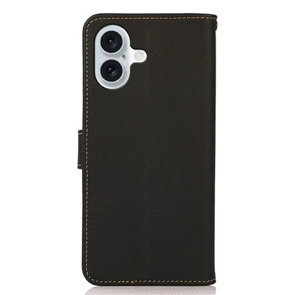 KHAZNEH For iPhone 16 Case RFID Blocking Genuine Cow Leather Phone Wallet Cover