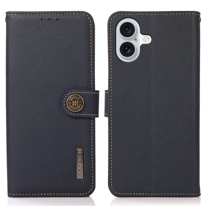 KHAZNEH For iPhone 16 Case RFID Blocking Genuine Cow Leather Phone Wallet Cover
