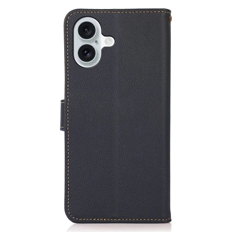 KHAZNEH For iPhone 16 Case RFID Blocking Genuine Cow Leather Phone Wallet Cover