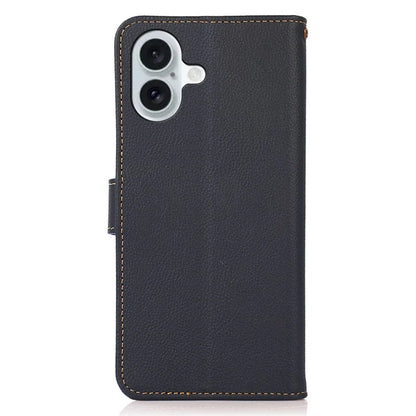 KHAZNEH For iPhone 16 Case RFID Blocking Genuine Cow Leather Phone Wallet Cover
