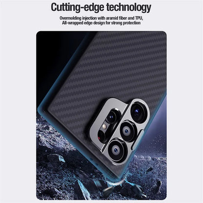 NILLKIN Carboprof Case for Samsung Galaxy S24 Ultra Magnetic Case TPU+Aramid Fiber Lens Kickstand Phone Cover