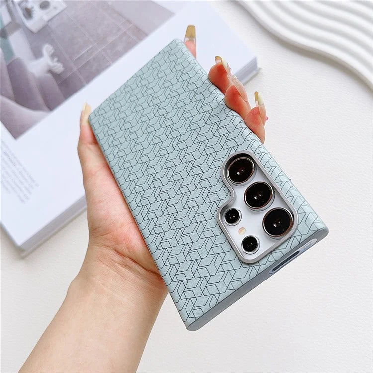 For Samsung Galaxy S24 Ultra Case Leather+TPU Phone Cover Geometric Pattern Design
