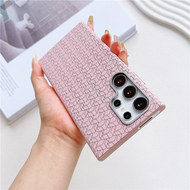 For Samsung Galaxy S24 Ultra Case Leather+TPU Phone Cover Geometric Pattern Design