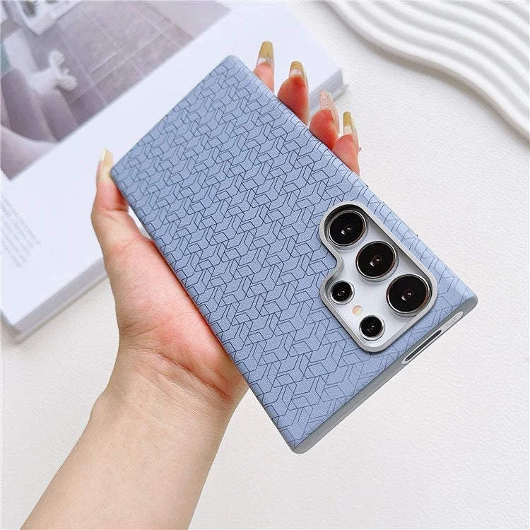 For Samsung Galaxy S24 Ultra Case Leather+TPU Phone Cover Geometric Pattern Design