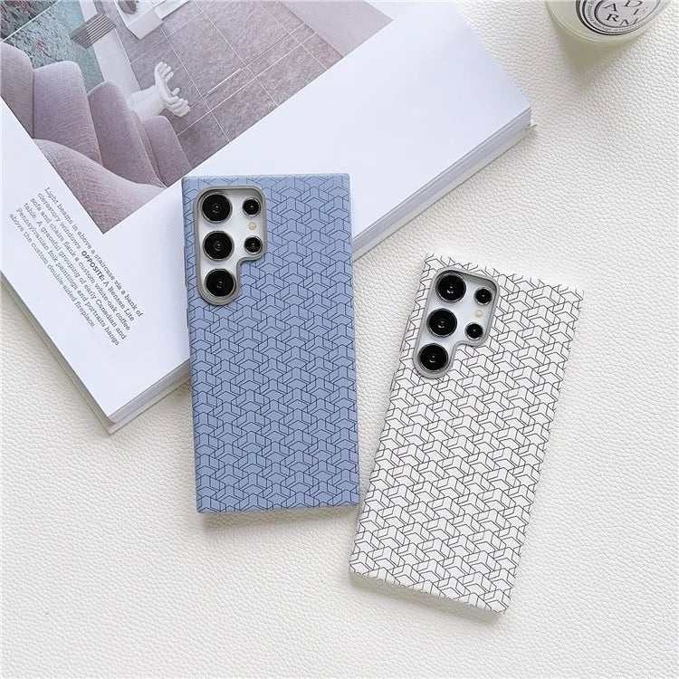 For Samsung Galaxy S24 Ultra Case Leather+TPU Phone Cover Geometric Pattern Design