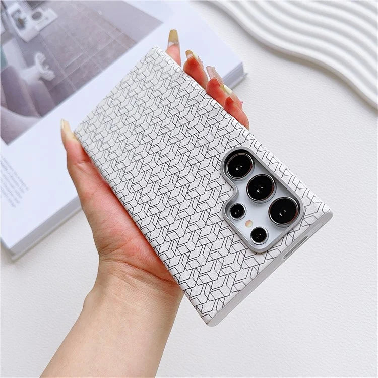 For Samsung Galaxy S24 Ultra Case Leather+TPU Phone Cover Geometric Pattern Design
