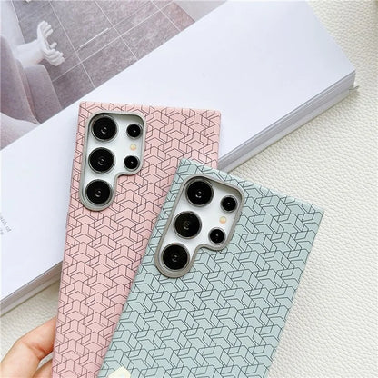 For Samsung Galaxy S24 Ultra Case Leather+TPU Phone Cover Geometric Pattern Design