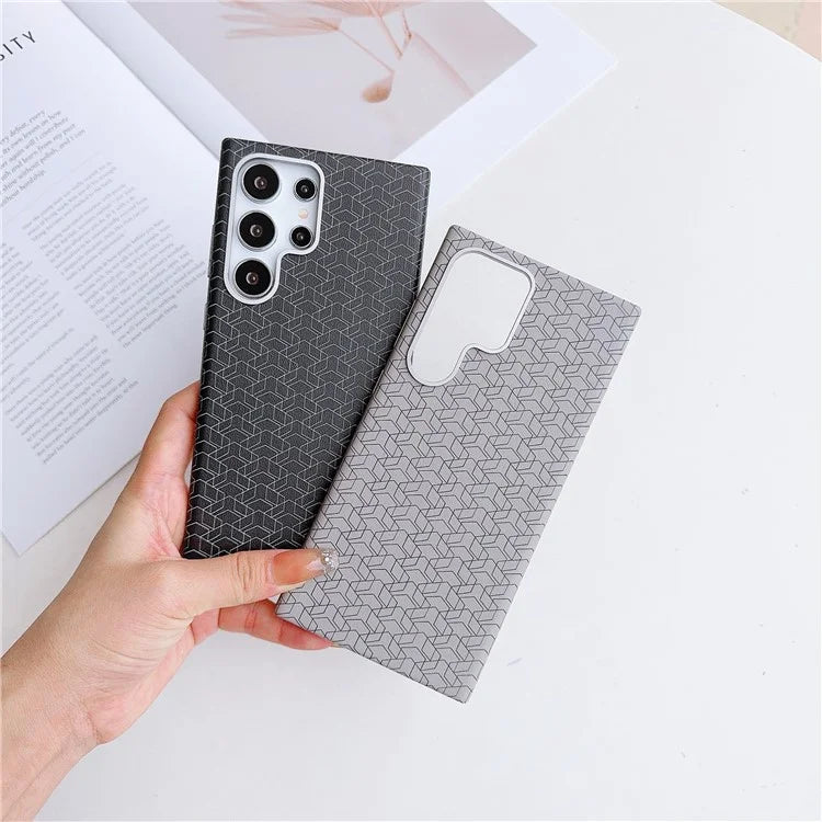 For Samsung Galaxy S24 Ultra Case Leather+TPU Phone Cover Geometric Pattern Design