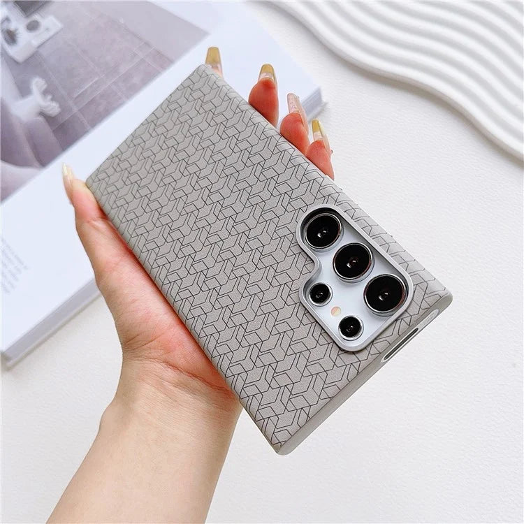 For Samsung Galaxy S24 Ultra Case Leather+TPU Phone Cover Geometric Pattern Design
