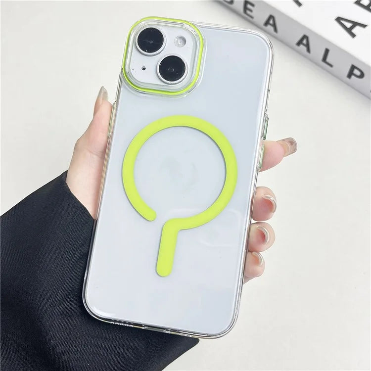 For iPhone 15 Magnetic Case Clear Hard PC Back + Soft TPU Frame Phone Cover