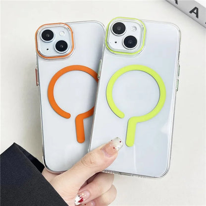 For iPhone 15 Magnetic Case Clear Hard PC Back + Soft TPU Frame Phone Cover