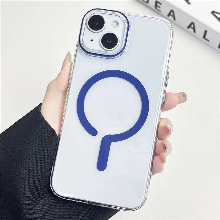 For iPhone 15 Magnetic Case Clear Hard PC Back + Soft TPU Frame Phone Cover